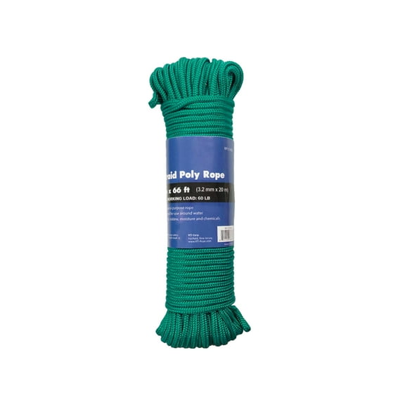Diamond Braid Rope, Green, Polypropylene, 1/8" x 66'