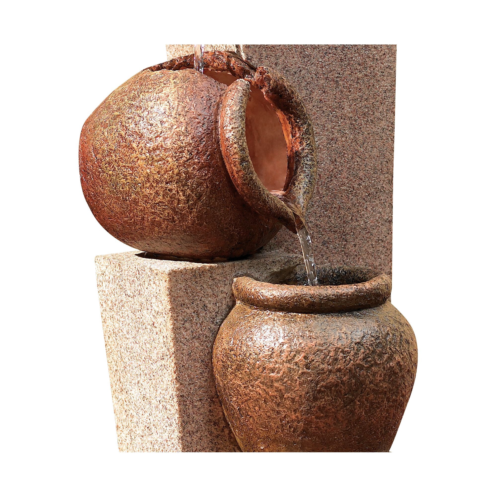 Three Jug and Pillar 35 1/2" High Large Rustic Indoor Outdoor Decor Faux Stone Floor Fountain Cascade Flow