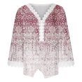 thumbnail image 4 of Mujeres Ocio Elegante Jersey Impreso Encaje Impresión Tres cuartos Manga Cuello en V Tops OAVQHLG3B Store lin121212, 4 of 5