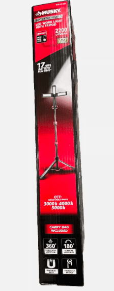2200 Lumens Husky Rechargeable LED Work Light Tripod 17 Hours Battery Run Time