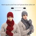 thumbnail image 2 of Conjunto de tres piezas de bufanda y guantes unisex de lana gruesa, cómoda y cálida para el invierno, 2 of 6