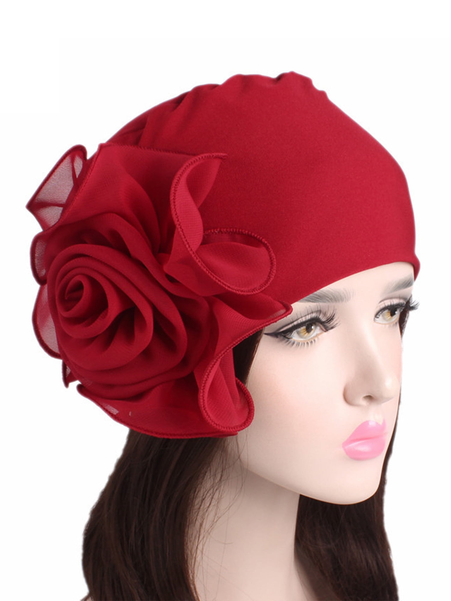 Women Muslim Scarf Cap Flower Turban Elastic Silk Hat Chemo Beanie Hair Loss New 