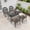 Brown Cushion, variant on Hzzkey 5-Piece Black Cast Aluminum Outdoor Dining Set with Rectangular Table for Patio, Deck, Garden - Compact Size Chair (Seat Width: 15.35")
