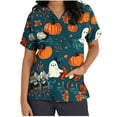 thumbnail image 4 of AGWOLF Womens Scrubs Clearance 2024 Halloween Scrub Tops Funny Ghost Print Short Sleeve V Neck Working Shirts Nurse Uniform Workwear with Pockets, 4 of 5
