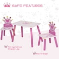 thumbnail image 4 of Kids Furniture Qaba 3-Piece Kids Wooden Table and Chair Set with Crown Pattern Gift for Girls Toddlers Arts Reading Writing Age 2-4 Years Pink,Baby Nursery Furniture, 4 of 8