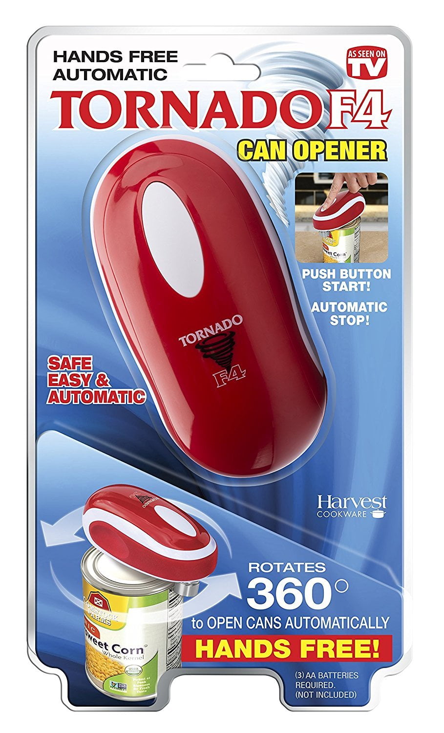Red Great for Arthritis Sufferers Hands Free Tornado Can Opener Automatic 1-Touch Smooth Edge with Built-In Retrieval Magnet 