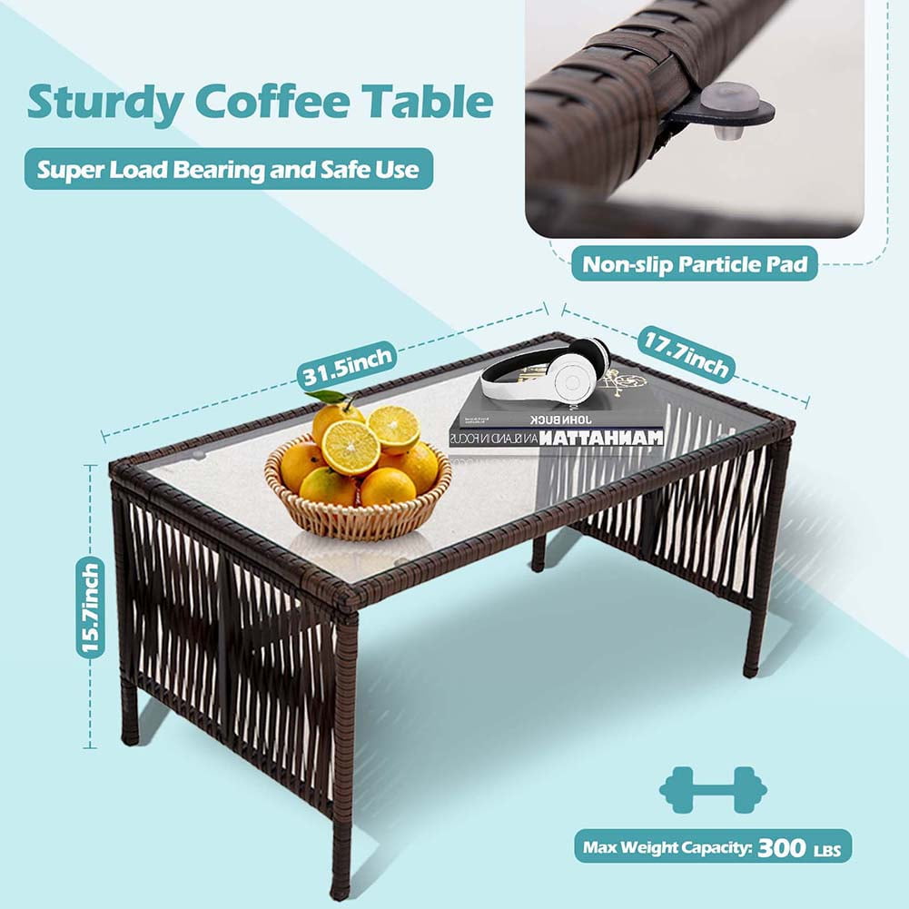 Kadyn Patio Furniture 4 Pieces Conversation Sets, Conversation Set with Rattan Chairs, loveseat and Glass Coffee Table, Rattan Outdoor Conversation Set for Porch, Brown Kadyn Patio Furniture 4 Pieces Conversation Sets, Conversation Set with Rattan Chairs, loveseat and Glass Coffee Table, Rattan Outdoor Conversation Set for Porch, Brown