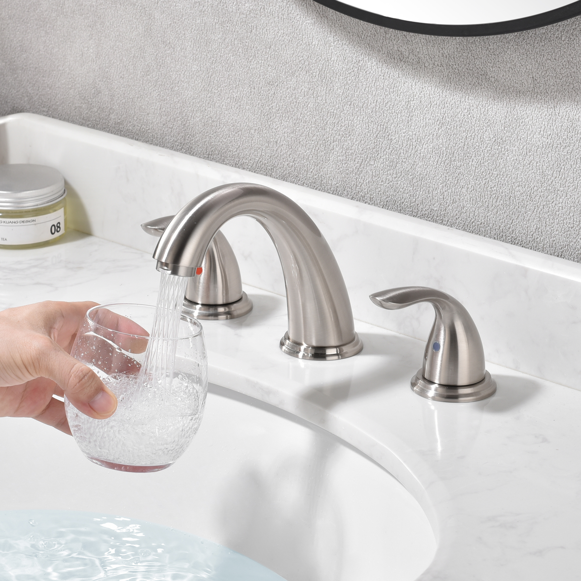 sumerain 8 Inch Widespread Bathroom Faucet 3 Hole 2 Handle Lavatory Sink Faucet, Brushed Nickel