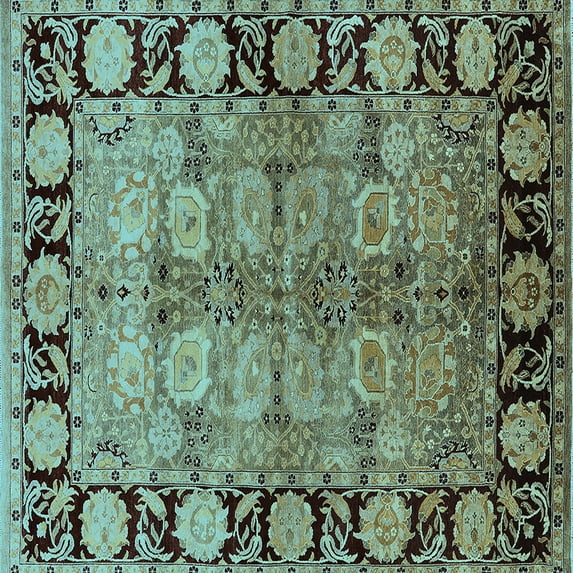 Ahgly Company Indoor Square Oriental Light Blue Industrial Area Rugs, 6' Square