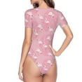 thumbnail image 4 of The Xecao Pink Flamingos and Flowers Women's Crew Neck Body Suit, a short-sleeved bodysuit and basic swimsuit, both comfort and style for dating and daily life, 4 of 9