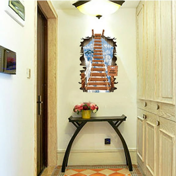 3D Sky Rope Bridge Stairs Wall Stickers Wall Decal DIY PVC Transparent Film for kindergarten Living Room Children's Room TV Sofa Background Wall Art Decors