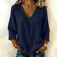 thumbnail image 2 of yoeyez Womens 3/4 Sleeve Length Tops Cotton Gauze V Neck Tshirts Casual Loose Fit Classic Tunic Tee Fall Fashion 2026 Going Out Top Navy,XL, 2 of 6