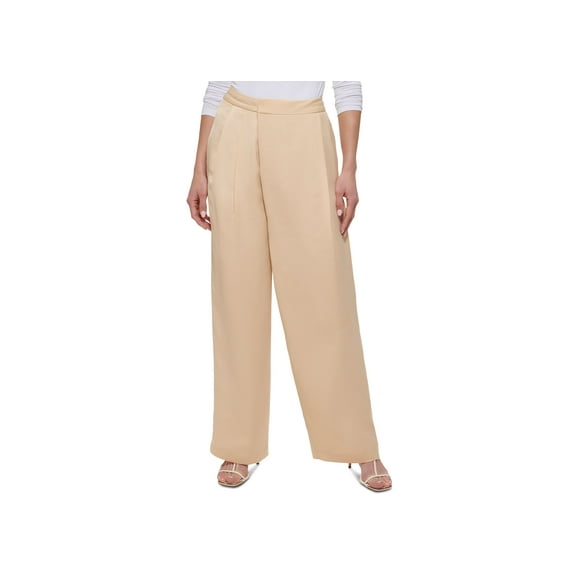 Women's Mid Rise Crossover Pleat Wide-Leg Pants Sand 8
