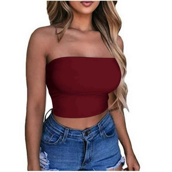 Summer Savings Clearance! Styesk Women's Sexy Crop Tops Sleeveless Stretchy Solid Strapless Tube Top