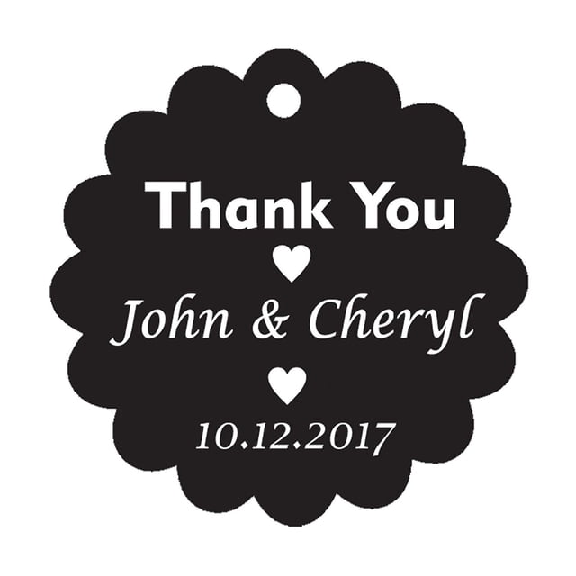100 PCS Personalized Thank You Hang Tags Custom Wedding Party Favors Round Scallop Edges Gift Paper Tags