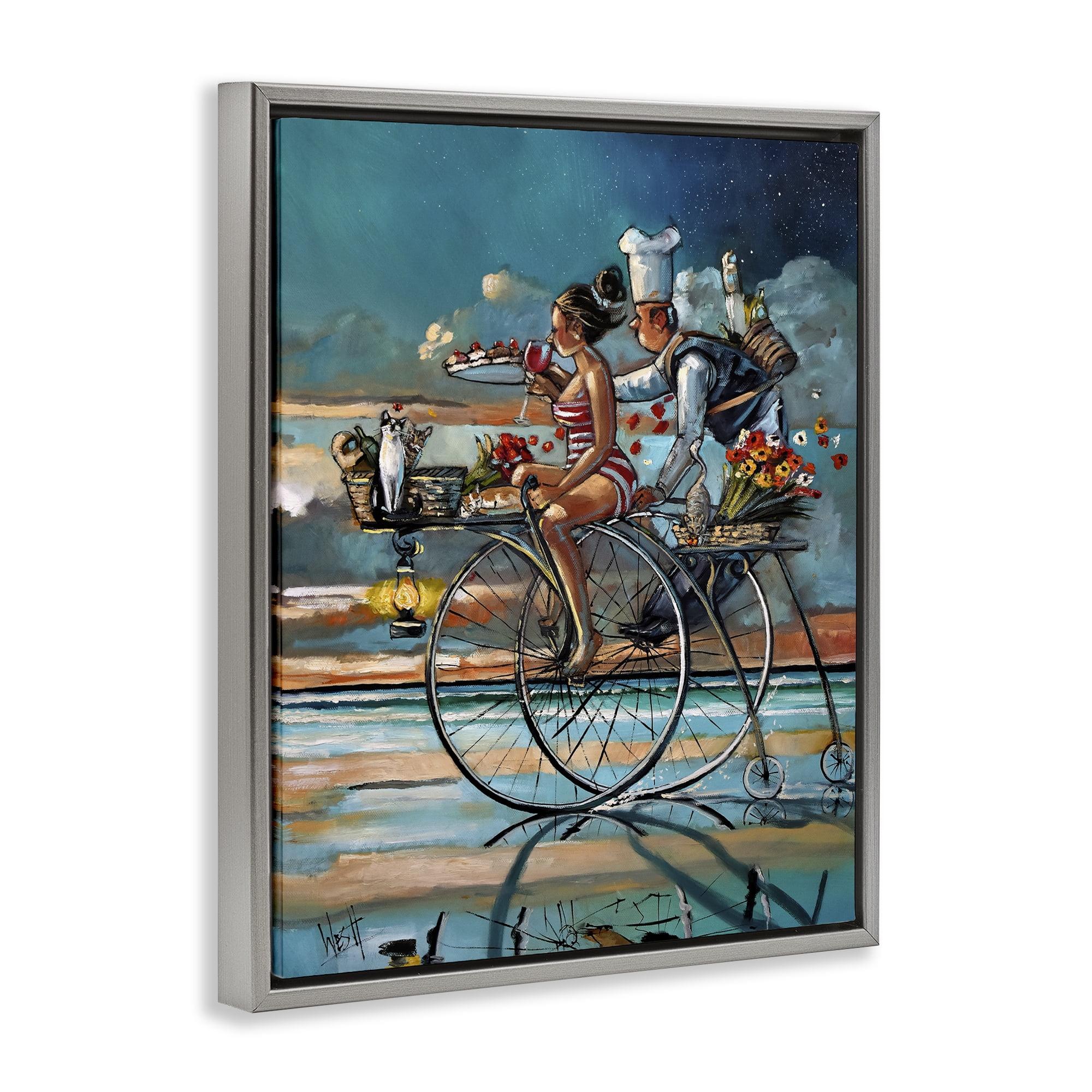 Stupell Industries Zaan's Dream Seaside Bicycle Ride Gray Framed Floater Canvas Wall Art, design by Ronald West