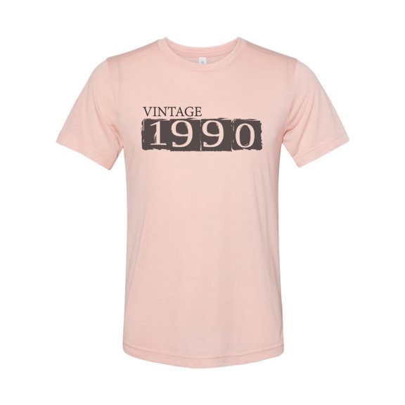"Vintage 1990, 30th Birthday, Unisex, Born In 1990, Soft Bella Canvas, Sublimation, 30 Years Old, 30 Tee, Gift For Her, Birthday Gift, Peach, LARGE"