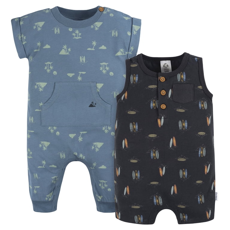 Gerber Baby Boy Rompers, 2-Pack Surfing Design photo 1