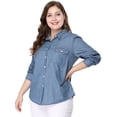 thumbnail image 1 of CamiDe Cambray ManLarCon Bolsillo En El Pecho TalGrande PaMujer Azul 5XL, 1 of 6