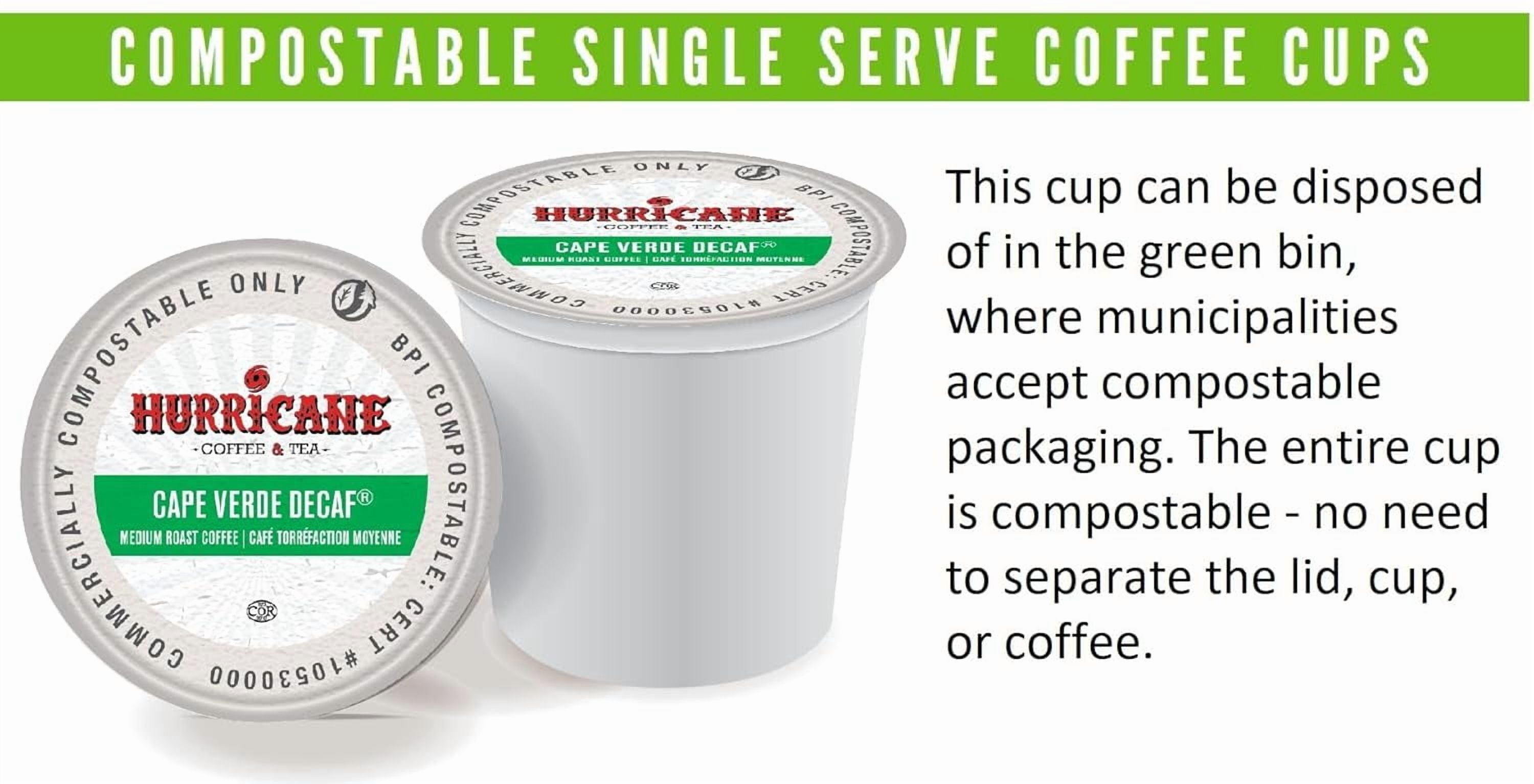 Hurricane Cape Verde Decaf Medium Roast Coffee, Compostable Single Serve Coffee Pods Compatible with Keurig K-Cup Brewers, 20 Count per Box, 4 Boxes