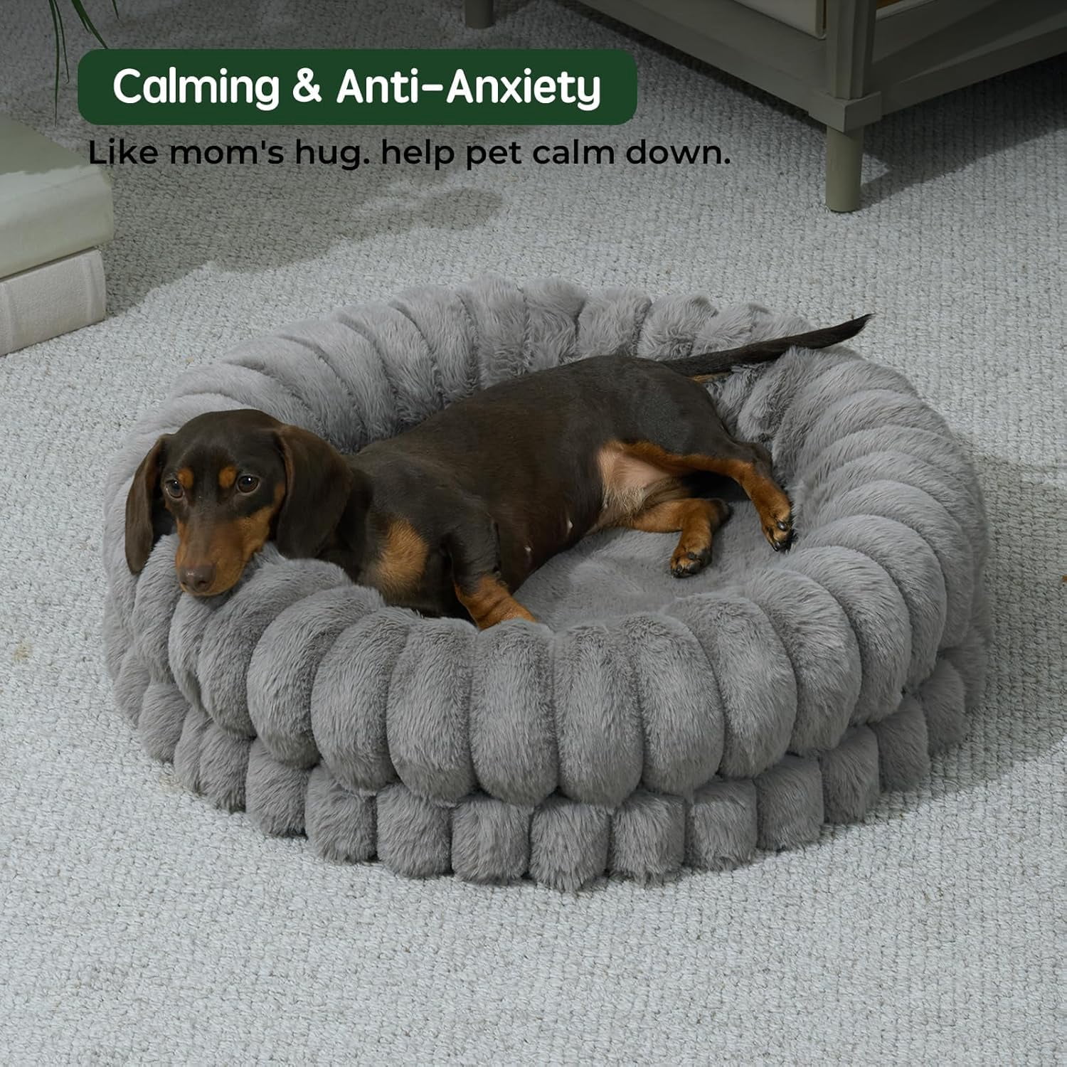 Round Donut Pet Bed 24 Inches Gray Washable Orthopedic for Small Dogs and Cats
