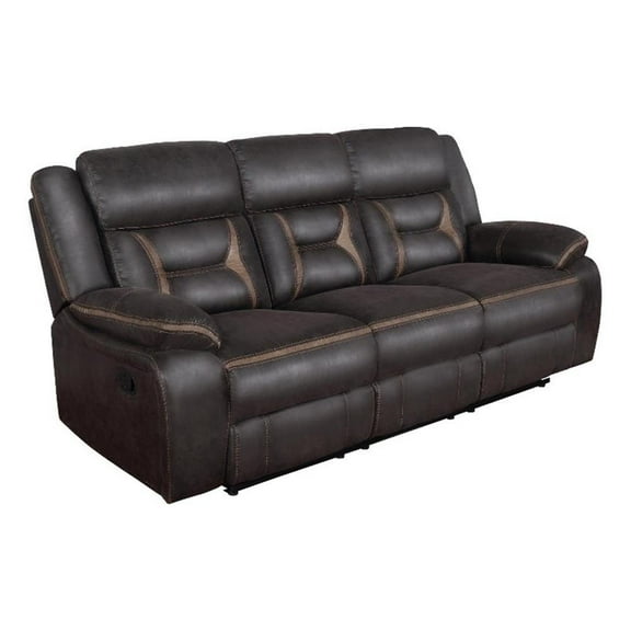 Pemberly Row Faux Leather Upholstered Tufted Back Motion Sofa Brown