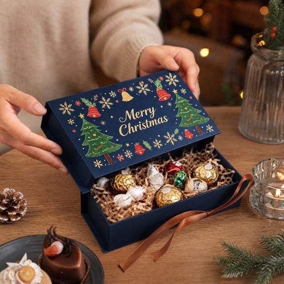 10 Pack, Christmas Gift Boxes with Lids, Small Blue Cardboard Boxes for Holiday Treats, Candy and Cookie Packaging Decoration