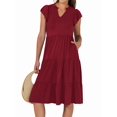 thumbnail image 2 of Womens Summer Dress Ruffle Sleeve V Neck Midi Dresses Tiered Boho Beach Sundress Wine Red XL, 2 of 9