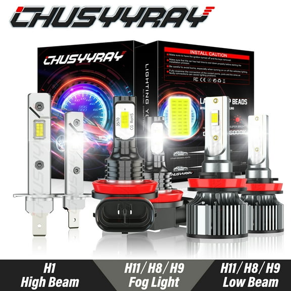 CHUSYYRAY H1 H11 LED Headlight High Low Beam H11 Fog Light Bulbs Kit 6000K White Ultra Brighter 6 Pack