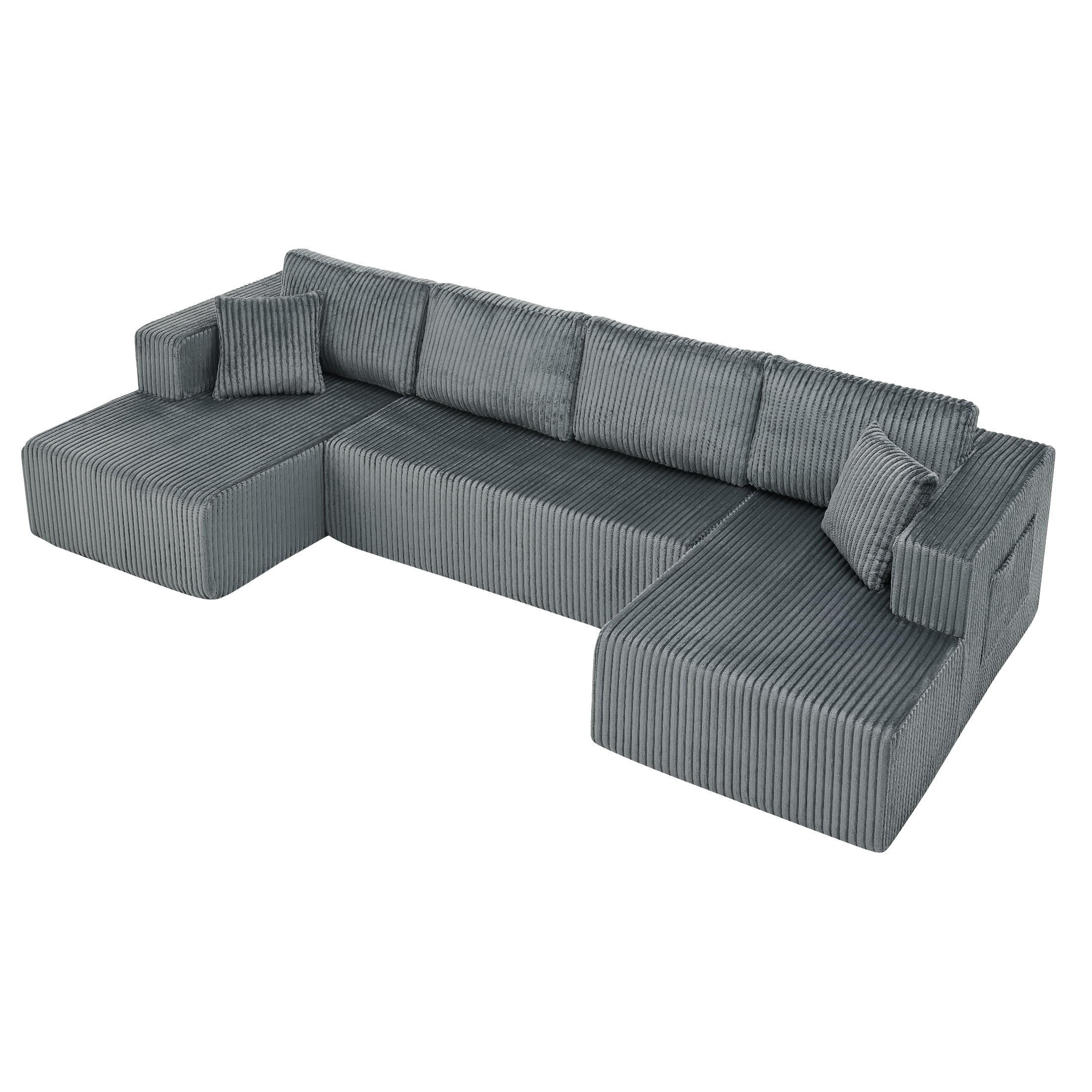 AISWORD 132" U Shaped Modular Sectional Sofa, Comfy Cloud Boneless Sofa with Chaise and Side Pockets, Memory Foam Sleeper Sofa for Living Room, Gray