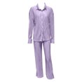 thumbnail image 5 of Women 2 Piece Pleated Set Long Sleeve Button Shirt Wide Leg Pants Outfits Solid Color Casual Loose Sleepwear Sets (Purple L), 5 of 6