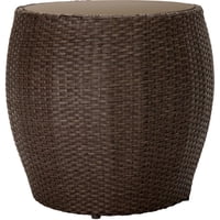 Hanover Gramercy Outdoor Resin Side Table with 24" Tempered-Glass Top