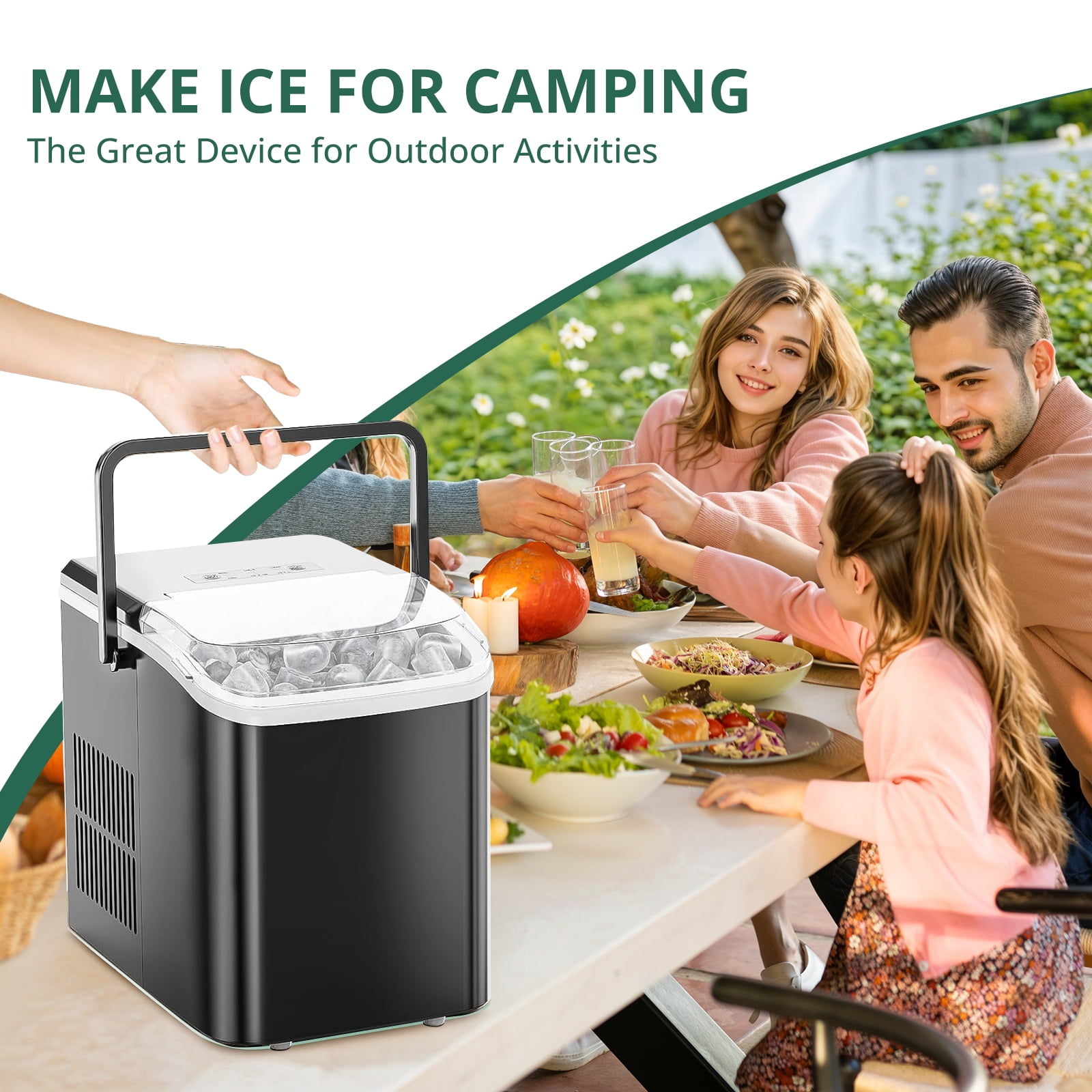 Atilioo Countertop Ice Maker with Handle, Ice in 6Mins, 26 Lbs/24H, 2 Sizes Bullet, Portable Ice Maker Machine with Self-Cleaning for Home/Bar/Camping/RV, Black