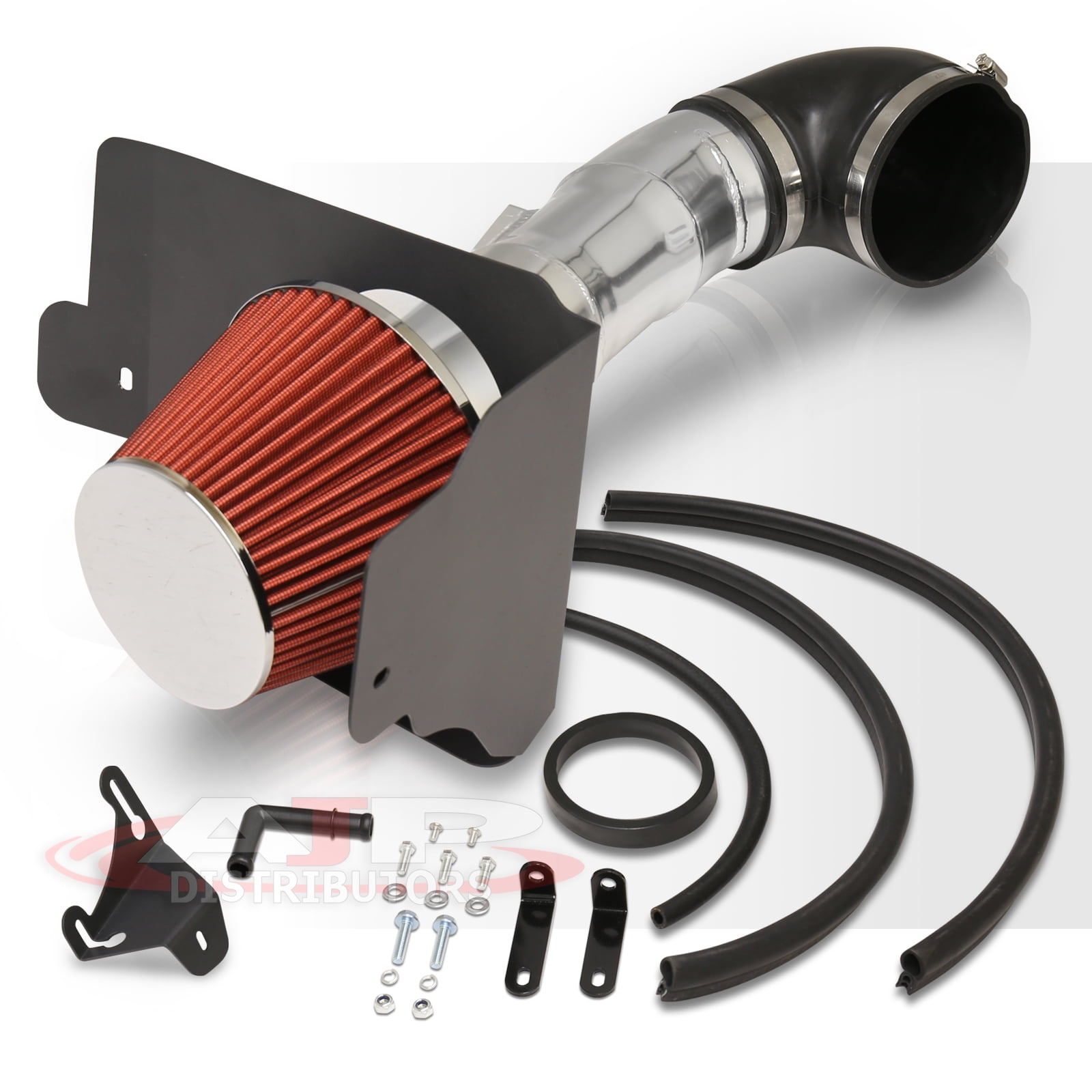 AJP Distributors JDM Cold Air Short Ram Intake CAI SRI Induction System Polished Aluminum Piping Pipe + Heat Shield & Filter Compatible/Replacement For Ford Mustang GT 4.6L V8 2005 2006 2007 2008 2009