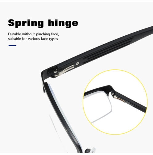 B & Q 5 PK Mens Reading Glasses Spring Hinge - Square Metal Half-Frame - Blue Light Blocker Readers +3.50