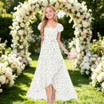 thumbnail image 3 of EnJoCho Girls Floral Print Maxi Dress Square Neck Ruffle Short Sleeve Bow Waist High Long Dress For Little Girls Wedding Birthday Party Holiday Dress, 3 of 4