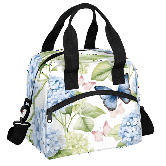 Herdesigns Hydrangea Butterfly Insulated Lunch Bag for Women Men Adults Large Reusable Lunch Box Leakproof Portable Cooler Tote Bags with Adjustable Shoulder Strap