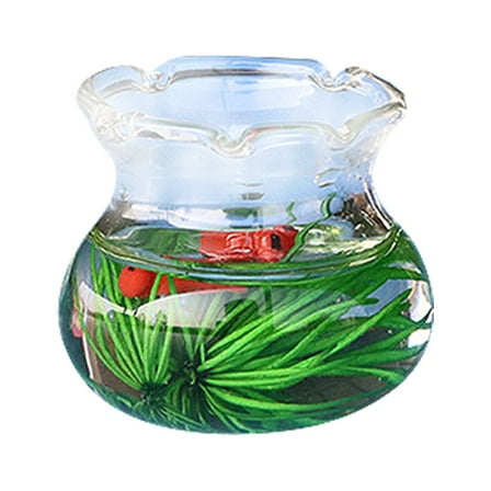WHAMVOX Mini House Fish Bowl Decorations Miniature Glass Fish Tank with Mini Fish Ornaments