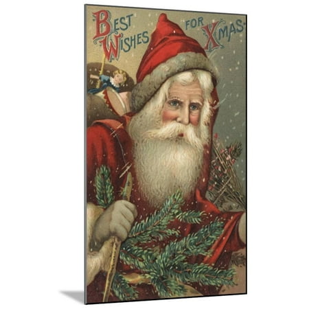 Best Wishes for Xmas Postcard Wood Mounted Print Wall
