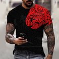 thumbnail image 2 of TSADFHJI Chemises Hommes Décontractées Lin Automne Mode Printemps Été Manches Courtes Col Rond T-Shirts Imprimés Haut Blouse L Rouge, 2 of 4