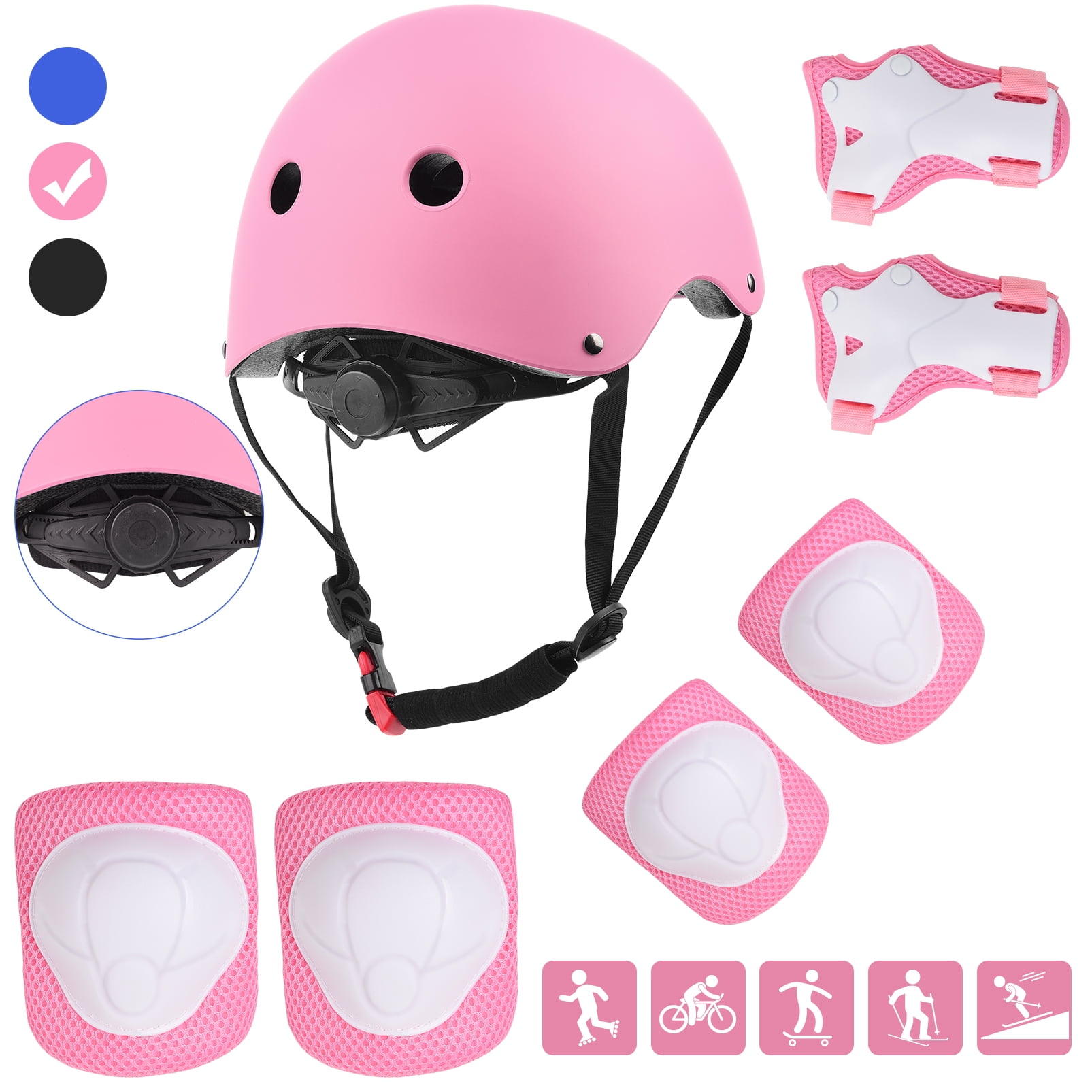 XIDAJIE Kids Helmet Protective Gear Set Boy Girl Adjustable Bike Cycling Helmets with Knee Pads Elbow Pads Wrist Guards for Skating Roller Scooter Outdoor Sports Blue