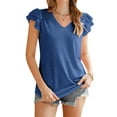 thumbnail image 4 of STARVNC Women V Neck Tiered Ruffle Short Sleeve Pleated T-Shirt, 4 of 6