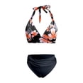thumbnail image 4 of Bikini for Women Floral Print Two Piece Bathing Suits Push Up Bikini Set Vintage Swimwear Halter Top Brief Bottom Black M, 4 of 5