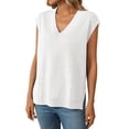thumbnail image 1 of Chandail Sans Manches Col en V Tricoté Style Universitaire pour Femmes, 1 of 7