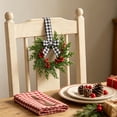 thumbnail image 6 of Mini Christmas Wreath for Kitchen Cabinets, Norfolk Pine Wreath with Black White Grid Bow Red Berries, Farmhouse Window Door Holiday Decor 10.6in, 6 of 9