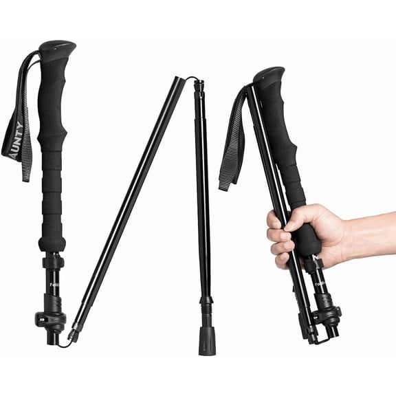 Folding Trekking Pole with Carrying Case – Collapsible Walking Stick, Adjustable Hiking Cane for Men Women, Lightweight Mobility Aid for Travel, Hiking, Camping (Black)