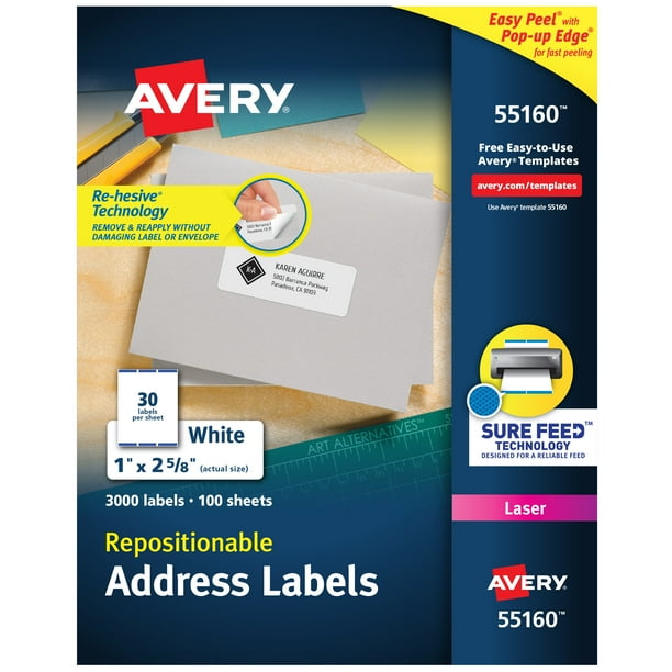Avery Repositionable Address Labels, Repositionable Adhesive, 1