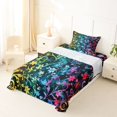 thumbnail image 3 of Manfei Boho Floral Twin Sheets, Rainbow Flower Plant Bedding, Navy Blue, 3pcs, 1 Flat Sheet, 1 Fitted Sheet and 1 Pillowcase, 3 of 6
