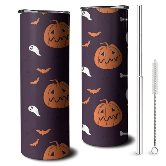 Vintage Halloween 20oz Skinny Tumbler - Skeleton Bat Design Double Wall Vacuum Insulated Cup