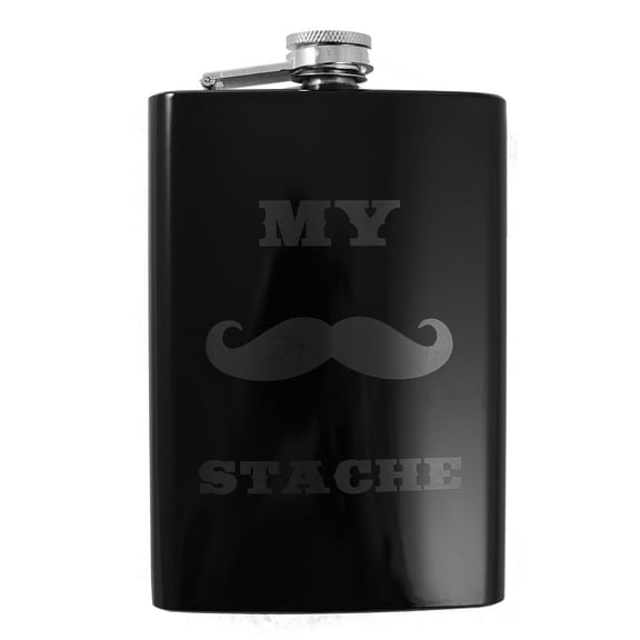 8oz BLACK My Stache Flask L1